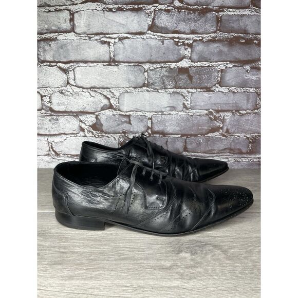 Kalena’s Black Leather Double Wingtip Lace Up Italy Dress Shoes Men 43EU/10M US - Picture 3 of 16